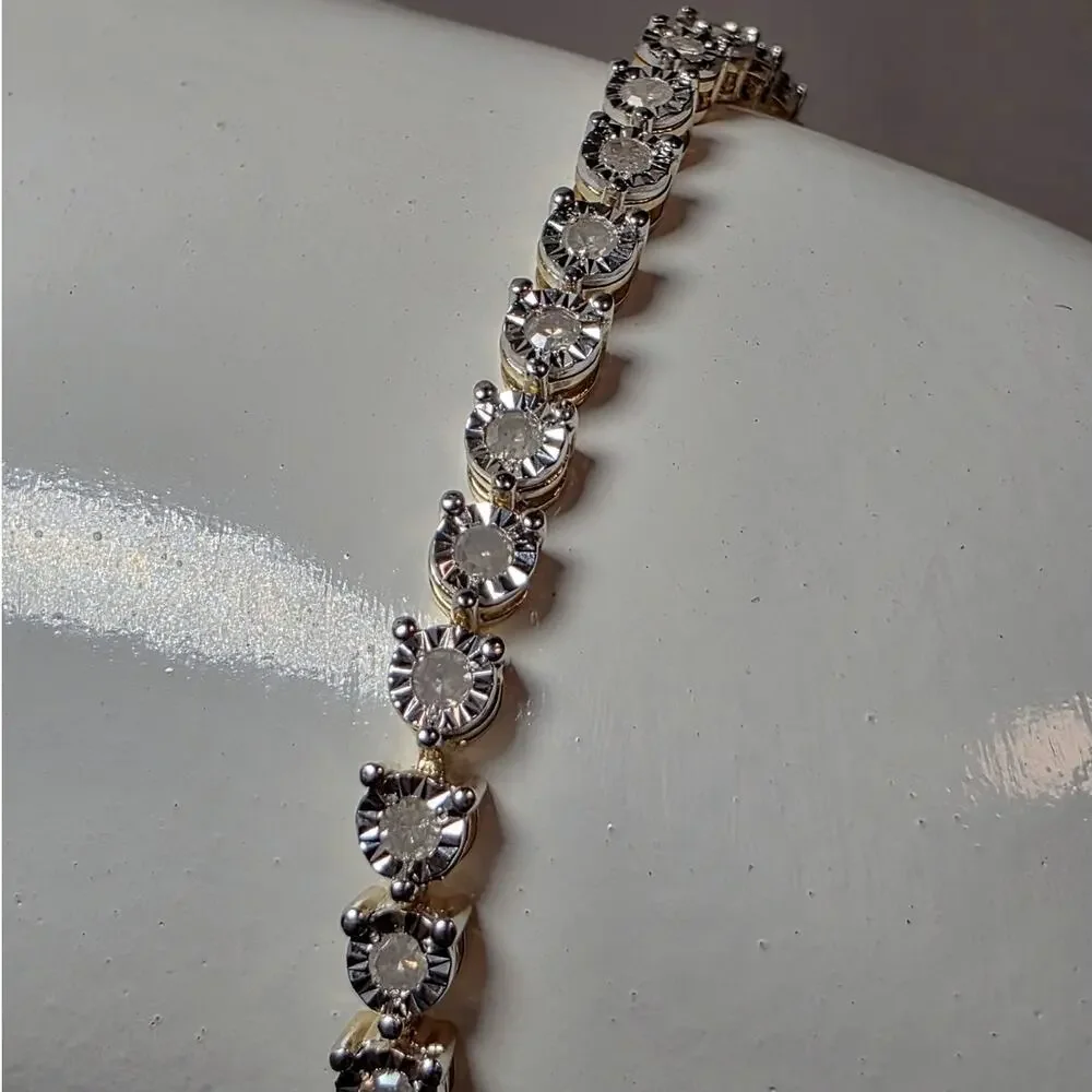 1.0ctw Natural Diamond Tennis Bracelet Gold Over 925 Silver 3.3mm 7.5